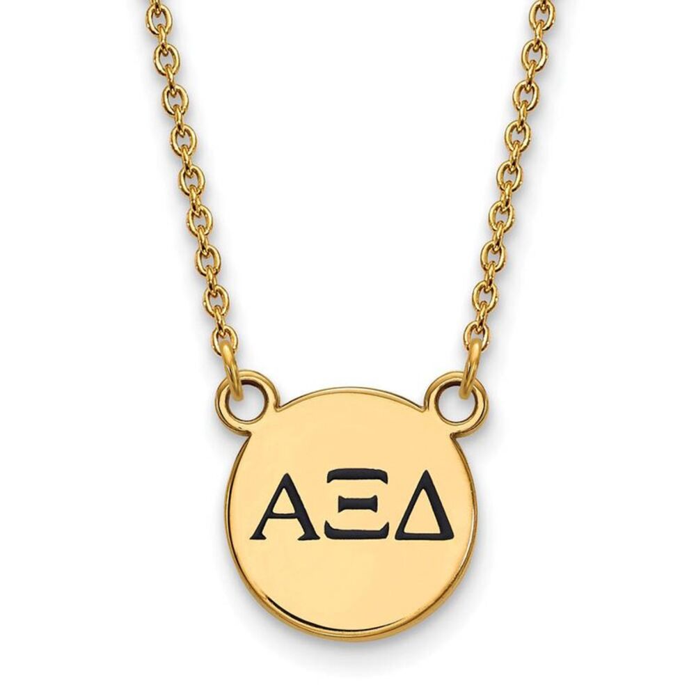 14K Plated Silver Alpha Xi Delta Small Blue Greek Enamel Necklace